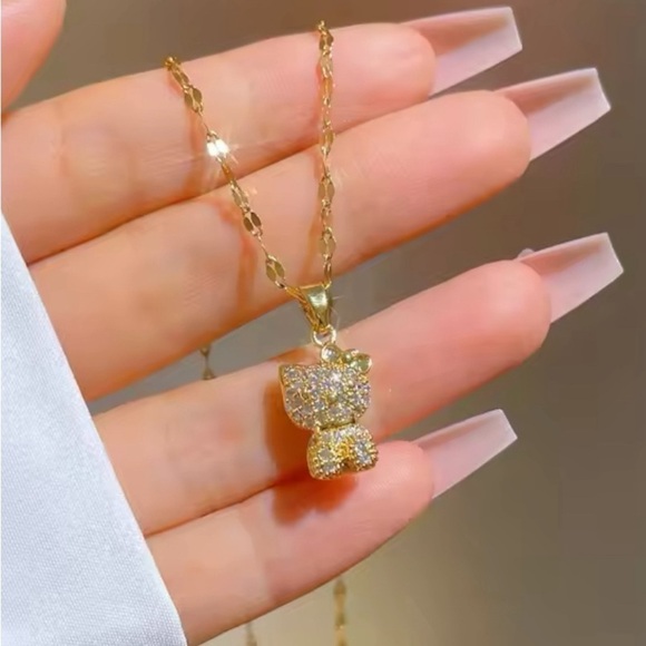 18K Gold 3D Hello Kitty Pave Diamond Inlay Pendant Necklace Sanrio Kawaii Anime - Picture 3 of 9